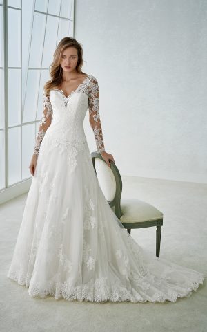 rochie de mireasa printesa dantela tull white one 2018 sposa dell amore fabria la reducere
